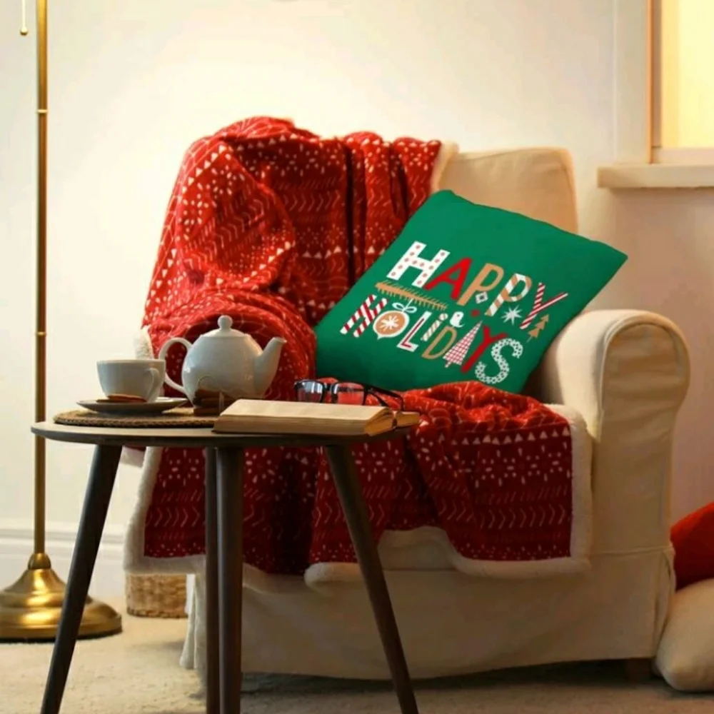 NIP Christmas Slogan Graphic Pillow Cover 17.7 By 17.7